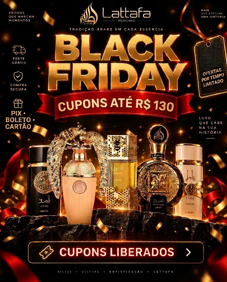 Black Friday Lattafa: cupons em reais e frete grátis MG, SP e RJ